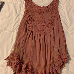 Coral, lace, tank, lots of detail